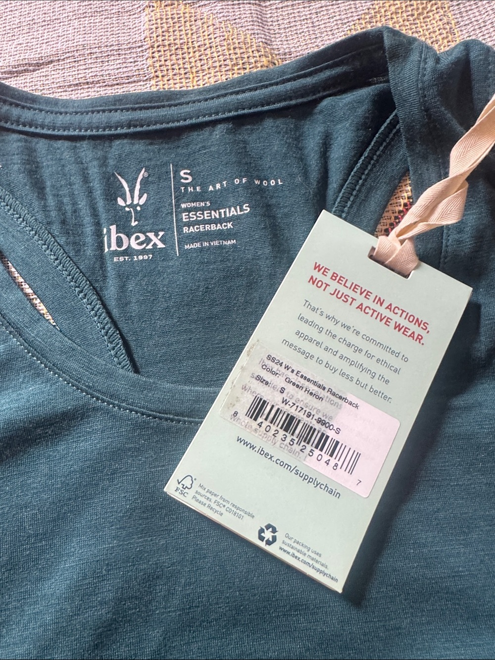 Ibex racerback tank top merino wool green heron teal turquoise women’s S NEW NWT - Picture 2 of 7